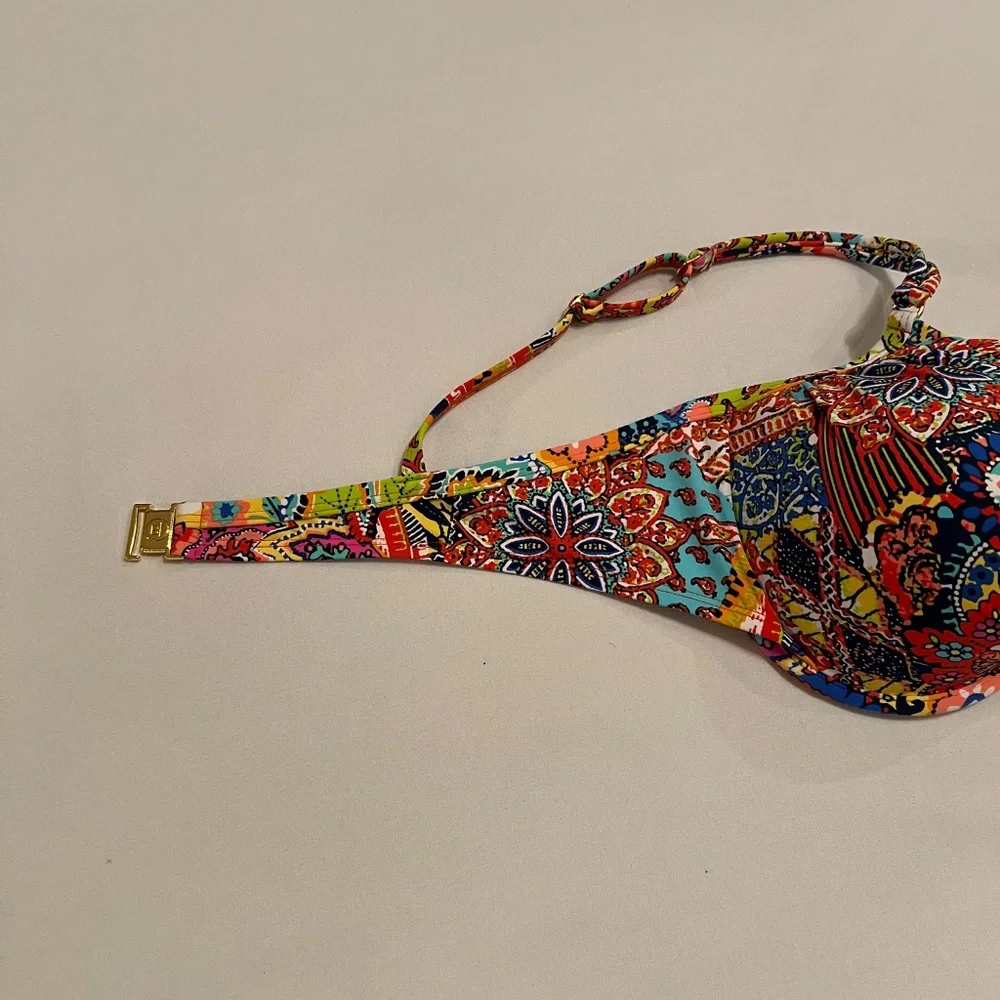 BLEU ROD BEATTIE Twist-Front Bikini Top Multi Paisley Sz 12